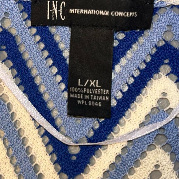 INC Blue White Tones Chevron See-Through Stripes Poncho w/Armholes L/XL - Picture 6 of 7